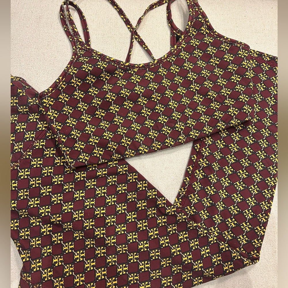 Tory Sport Burgundy and Yellow Geometric Tank Top